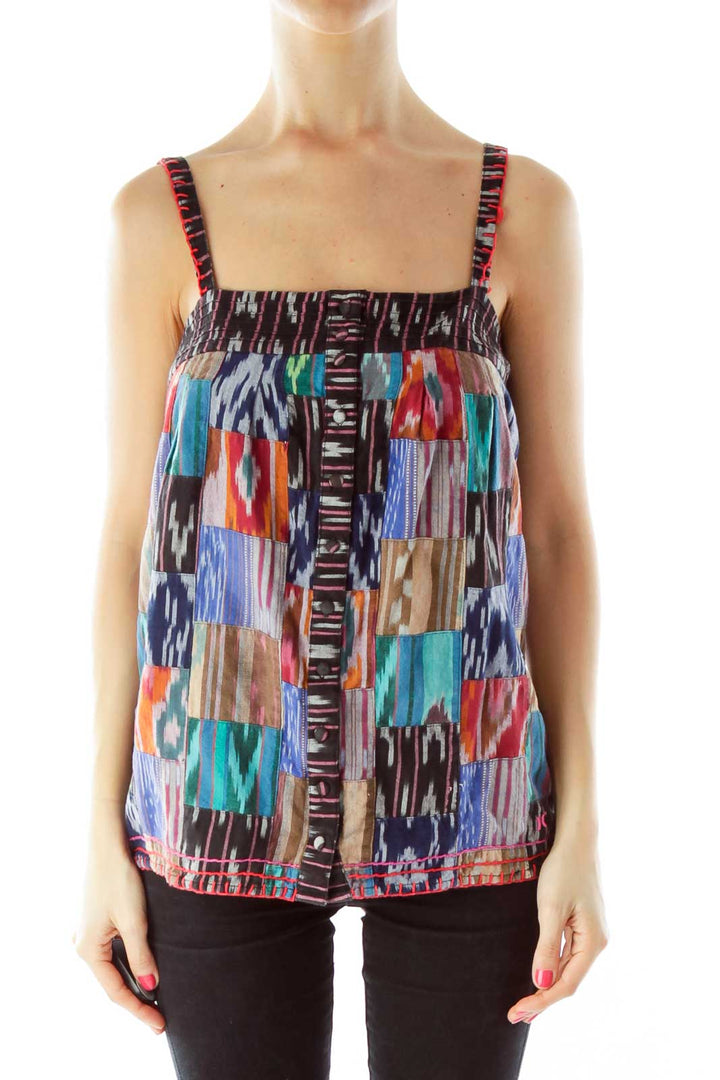 Multicolor Patched Button Down Tank Top