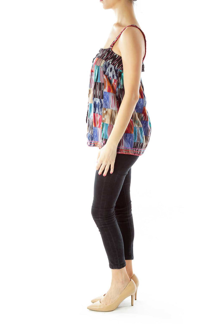 Multicolor Patched Button Down Tank Top