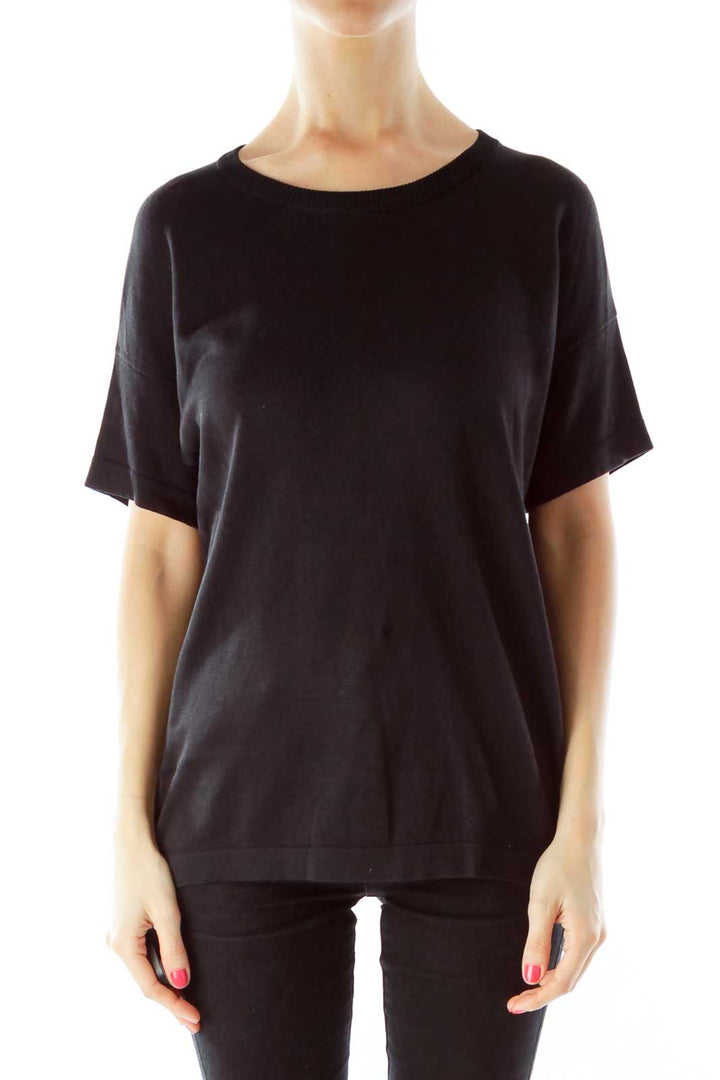 Black Round Neck Short Sleeve Knit