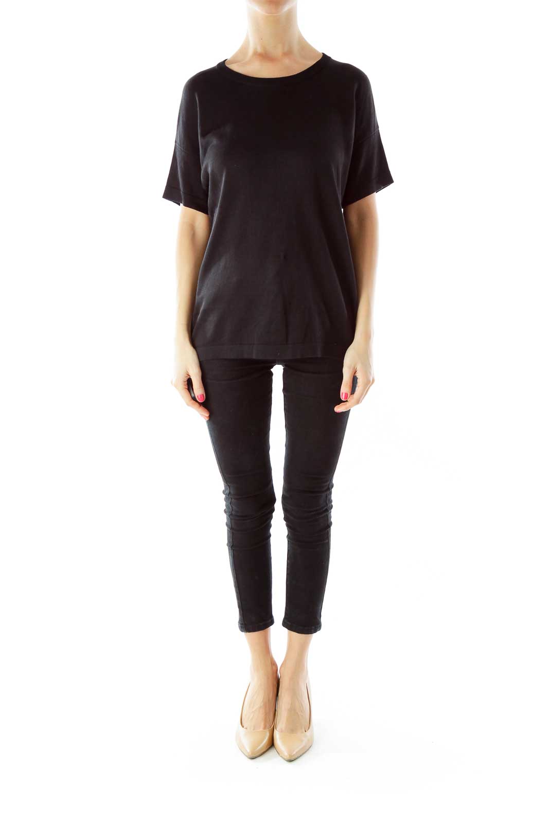 Black Round Neck Short Sleeve Knit