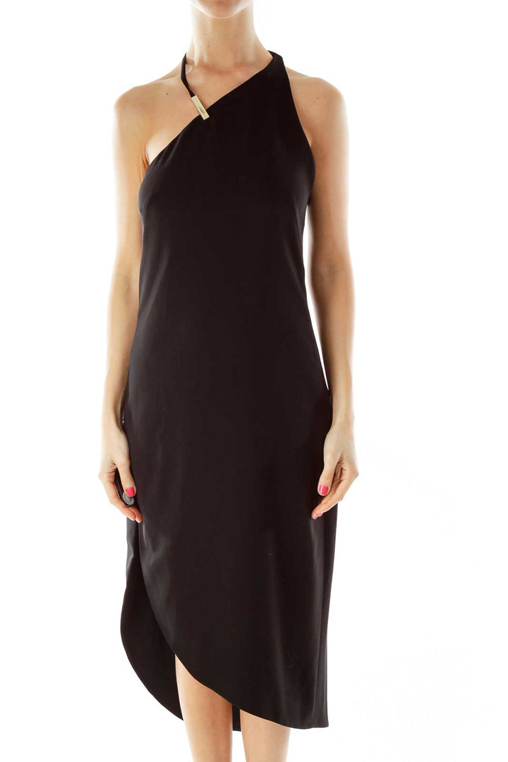 Black One Shoulder Asymmetric Dress