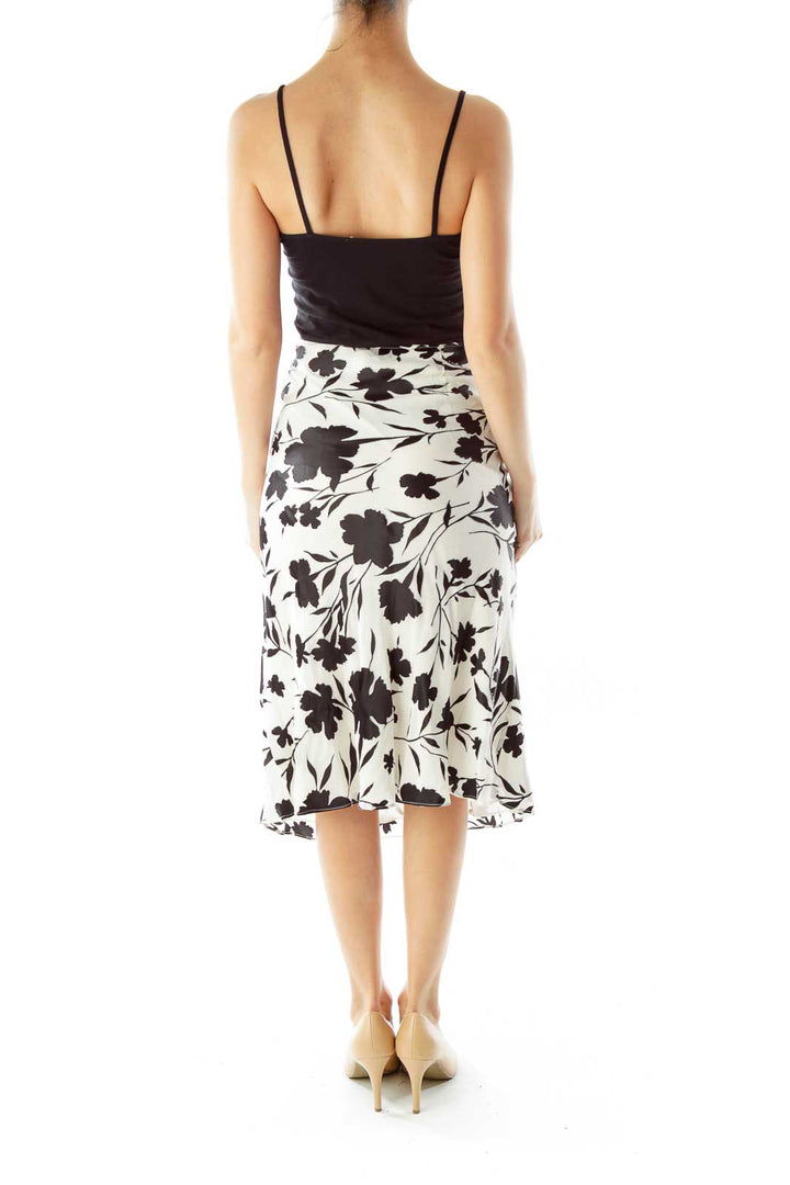 Black White Floral Silk Skirt