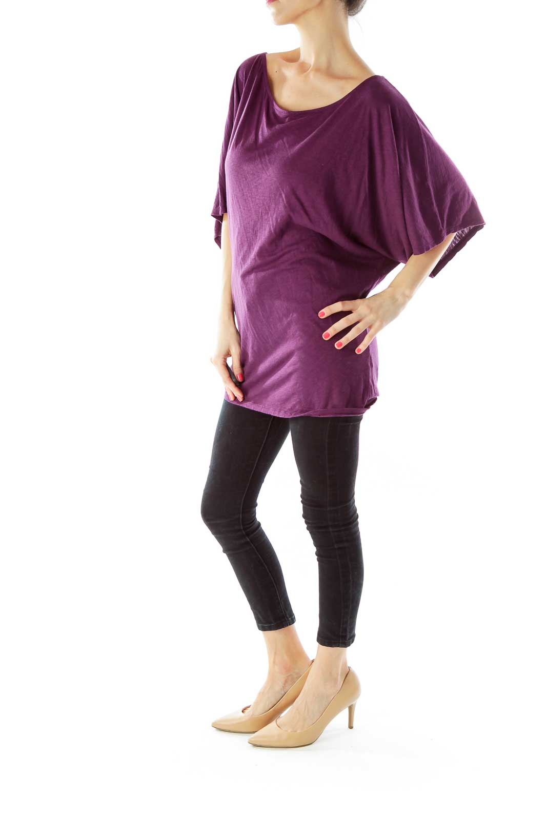 Purple Bat-Sleeve One Size Blouse