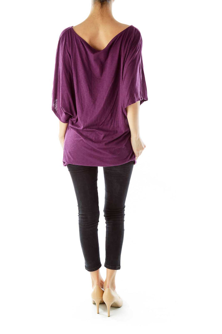 Purple Bat-Sleeve One Size Blouse