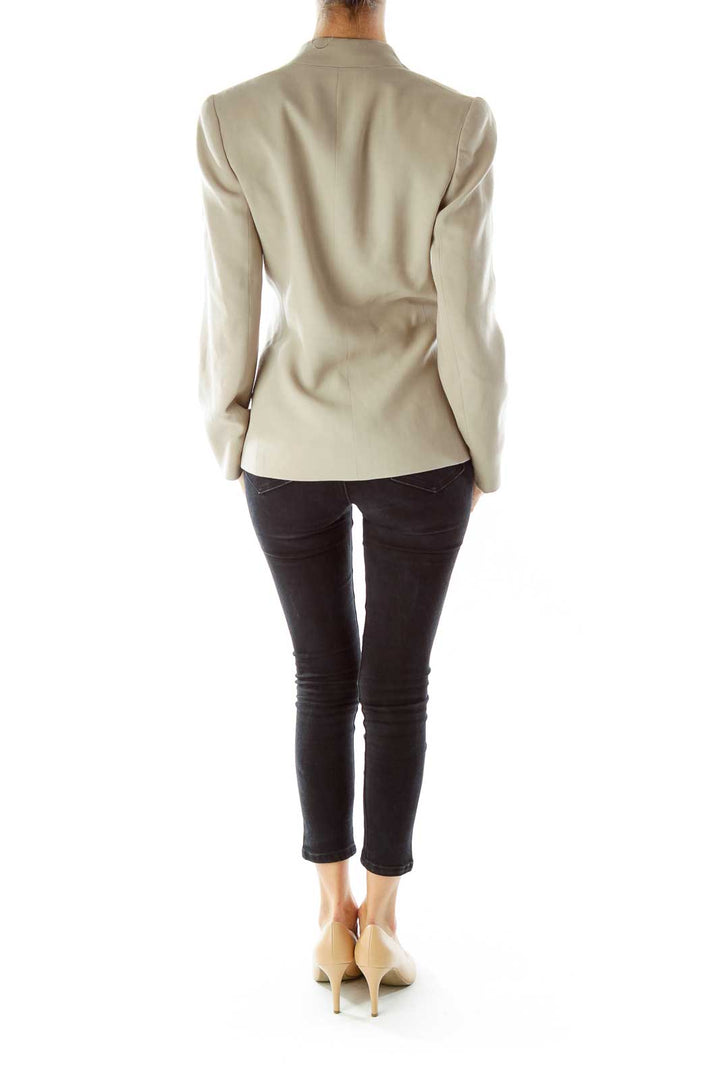 Beige V-Neck Fitted Jacket