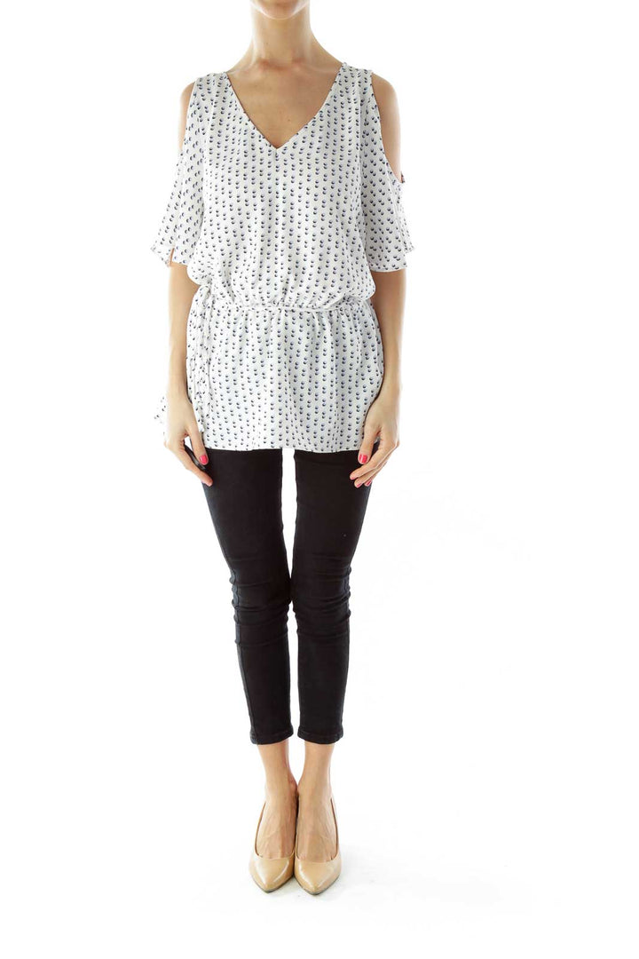 White Blue Polka Dot Blouse