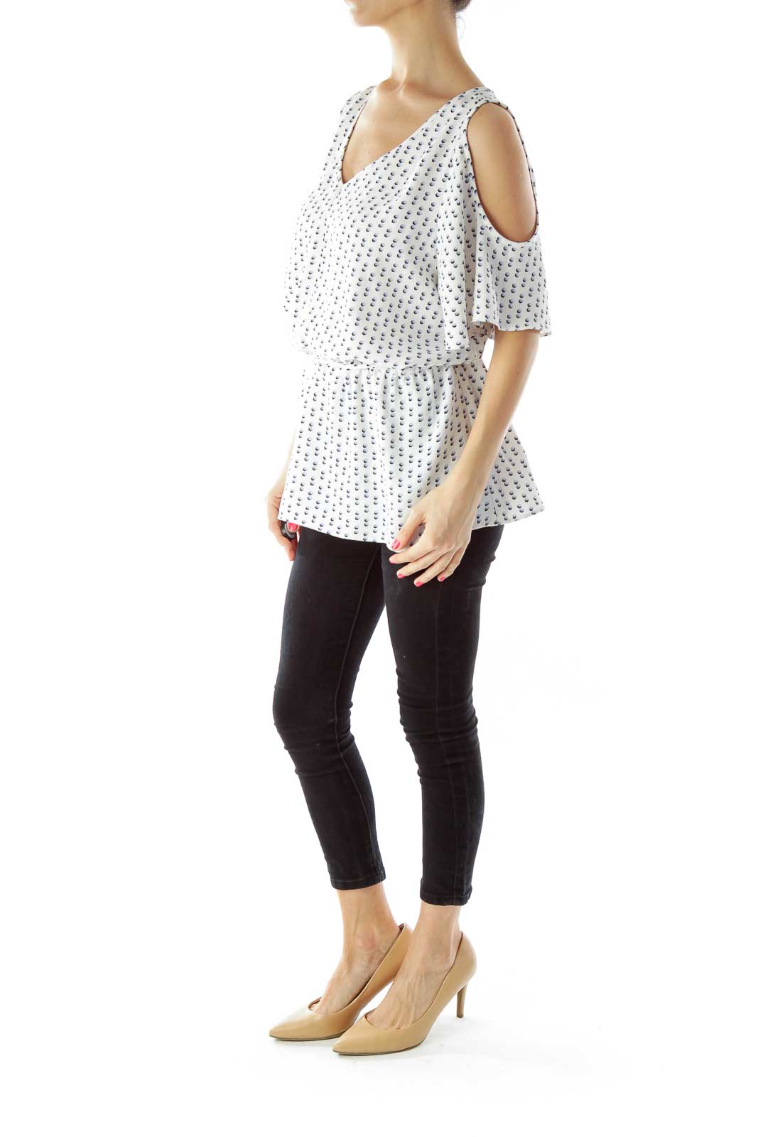 White Blue Polka Dot Blouse