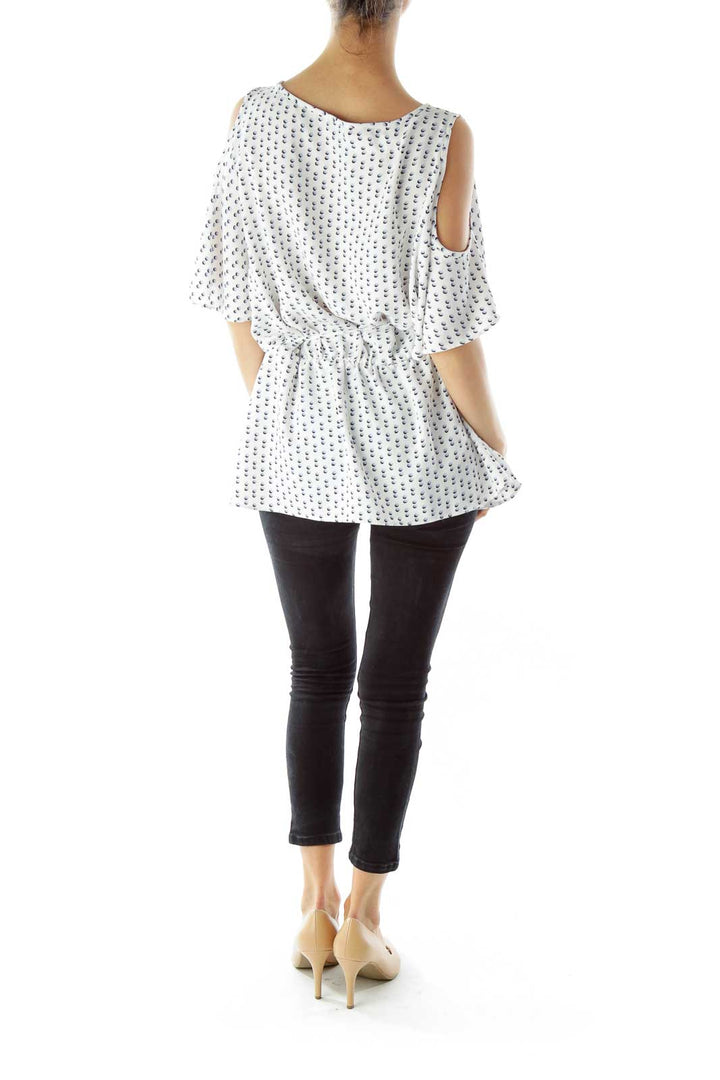 White Blue Polka Dot Blouse