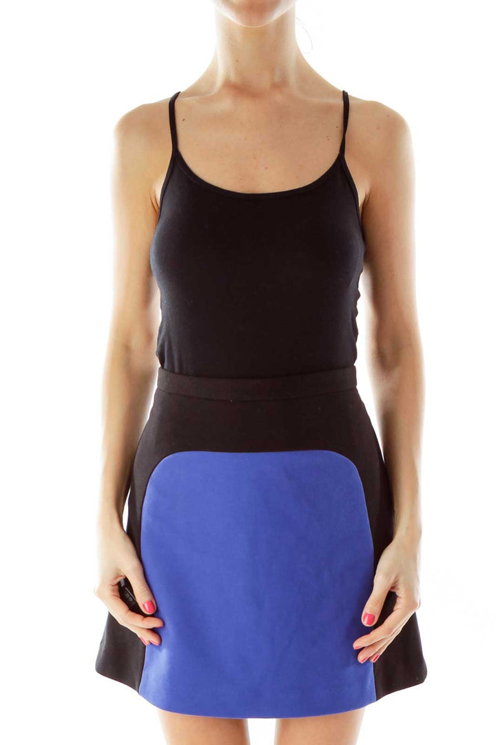 Black Blue Color Block Mini Skirt