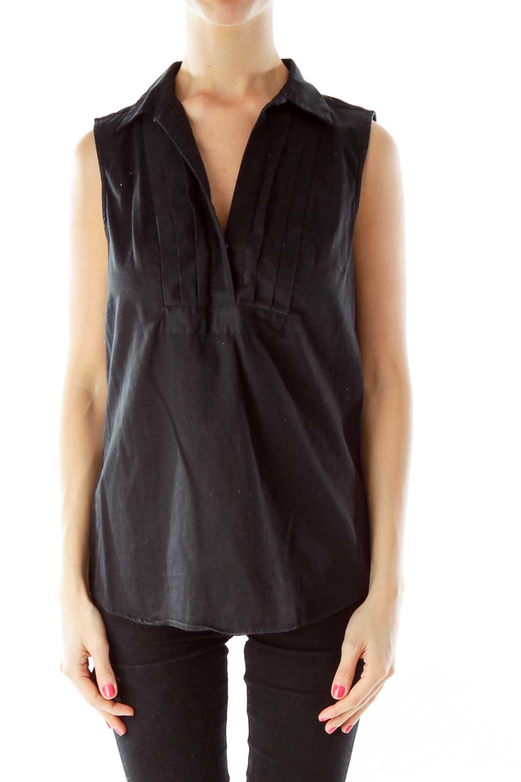 Black Ruffled Sleeveless Blouse