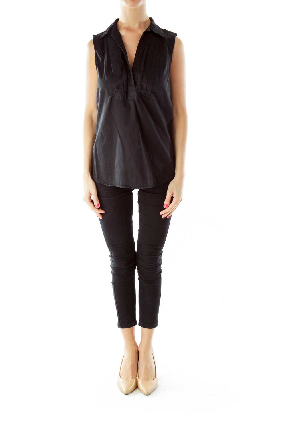 Black Ruffled Sleeveless Blouse