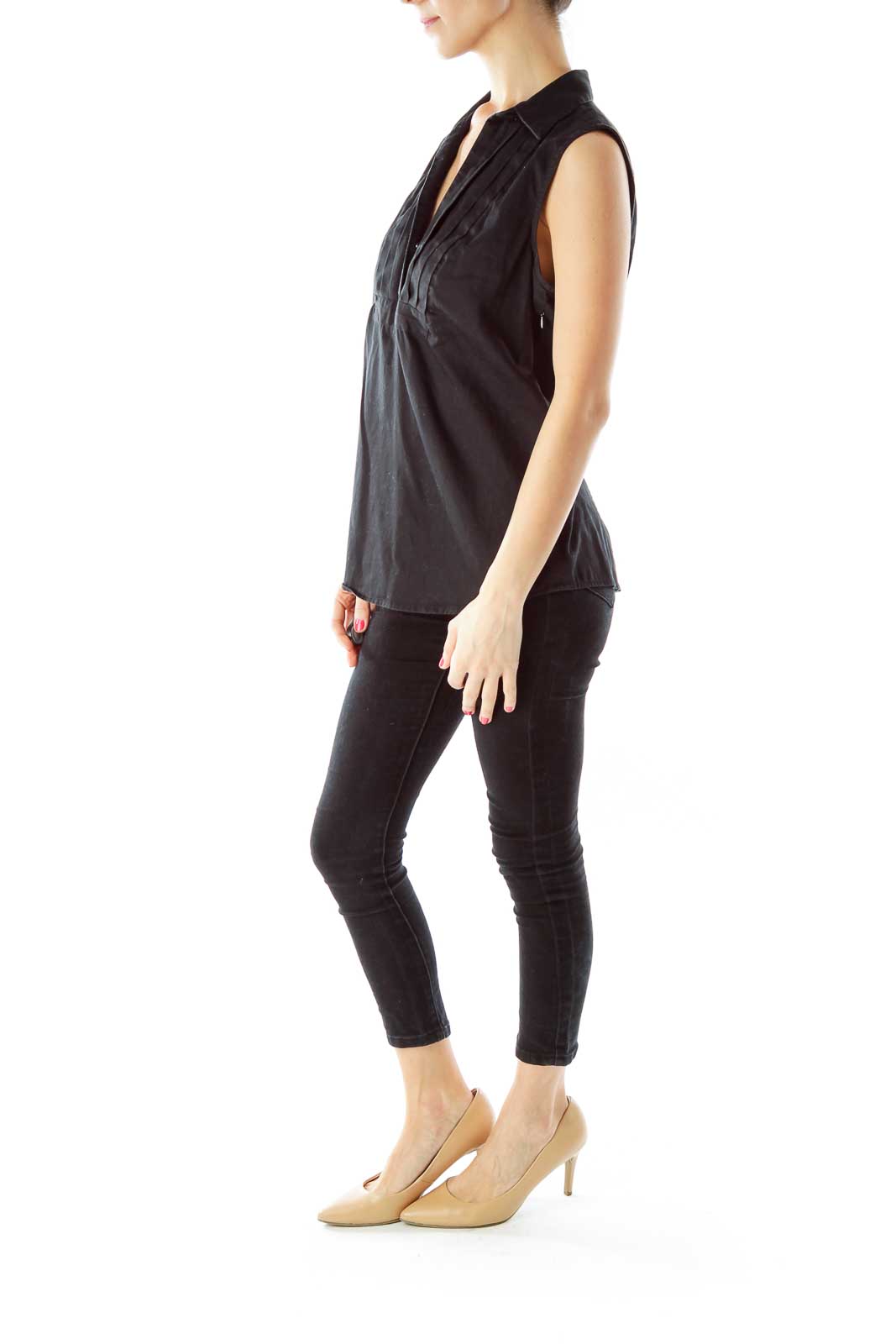 Black Ruffled Sleeveless Blouse