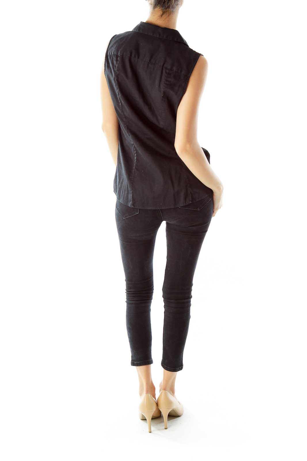 Black Ruffled Sleeveless Blouse