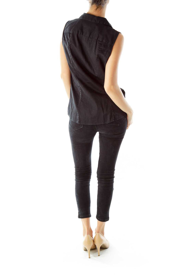 Black Ruffled Sleeveless Blouse
