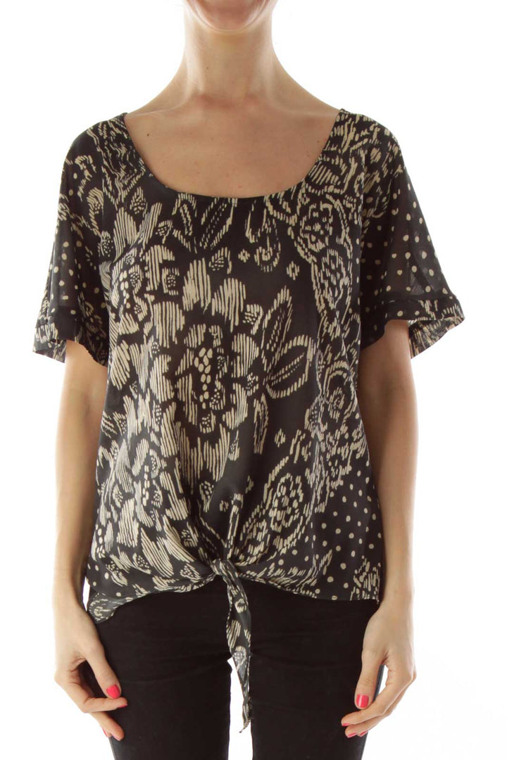 Black Beige Print Blouse