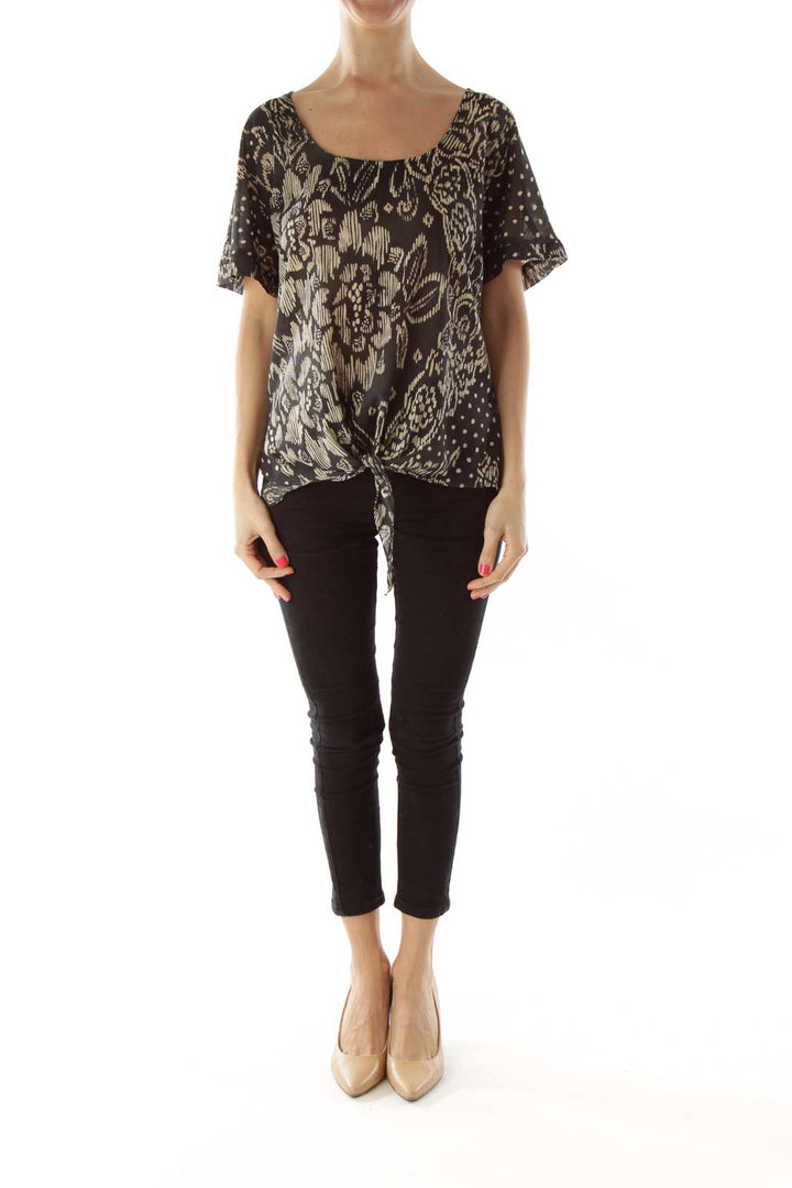 Black Beige Print Blouse