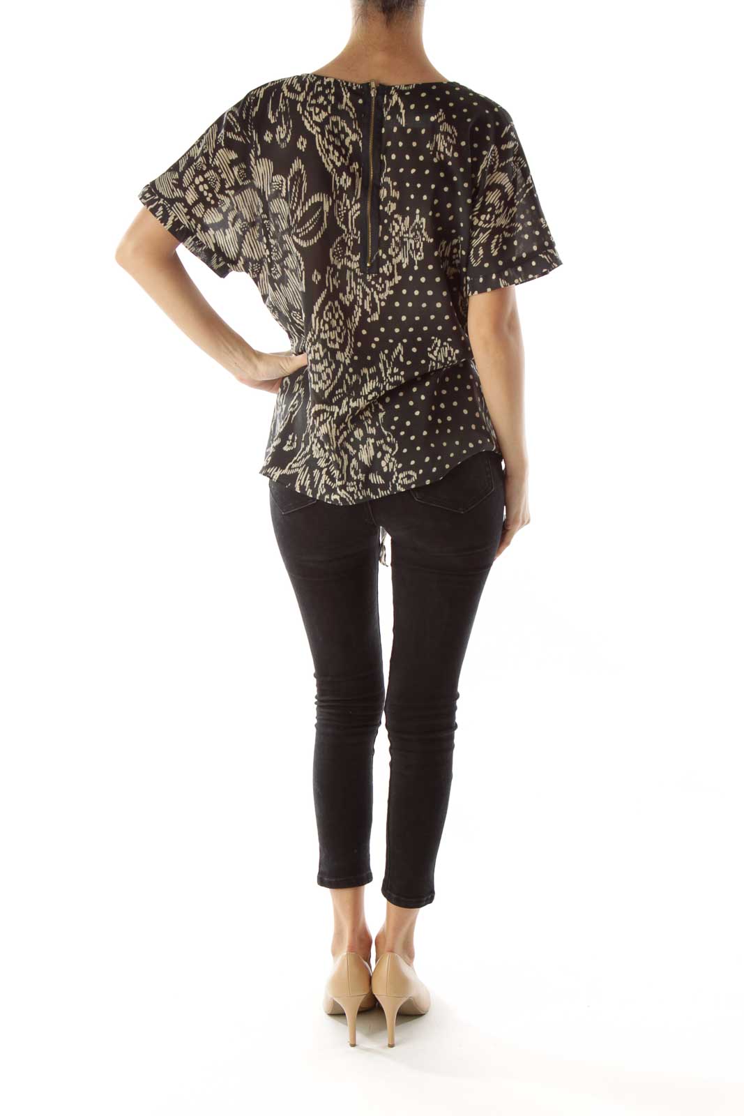 Black Beige Print Blouse