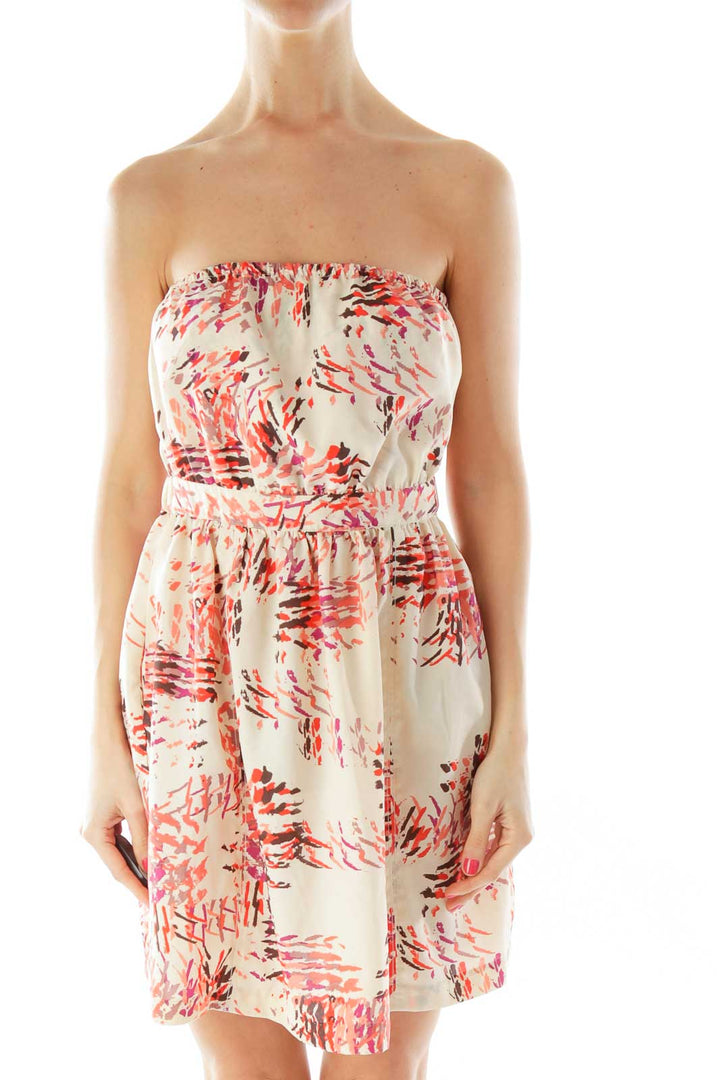 Beige Multicolor Bow Open Back Dress