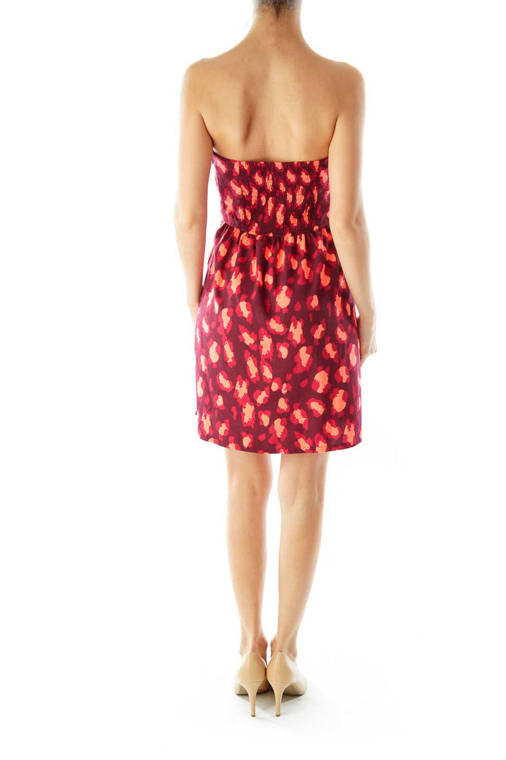 Red Orange Print Strapless Dress