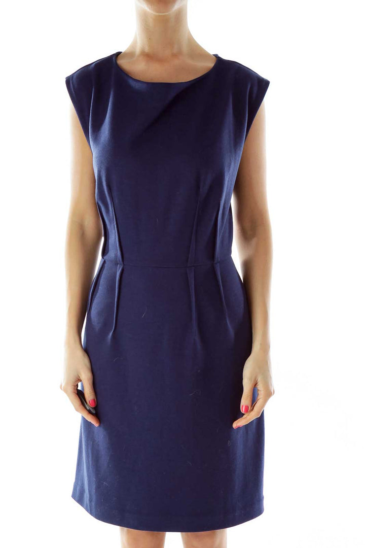 Navy Round Neck Sleeveless Work Dress