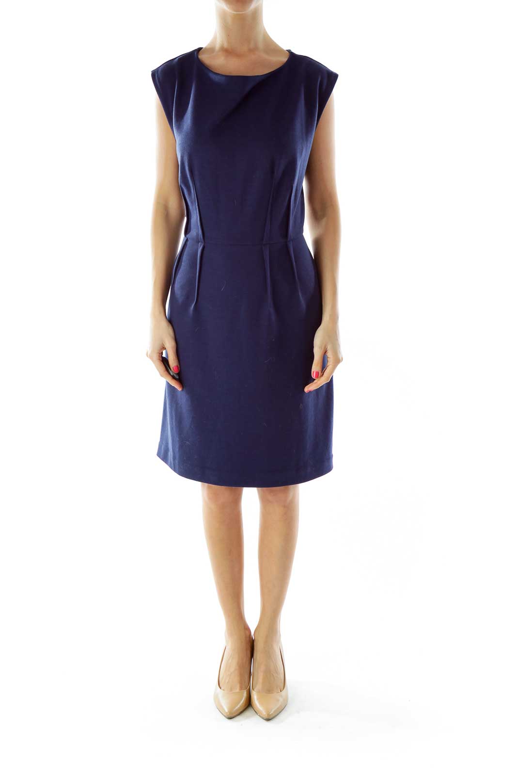 Navy Round Neck Sleeveless Work Dress