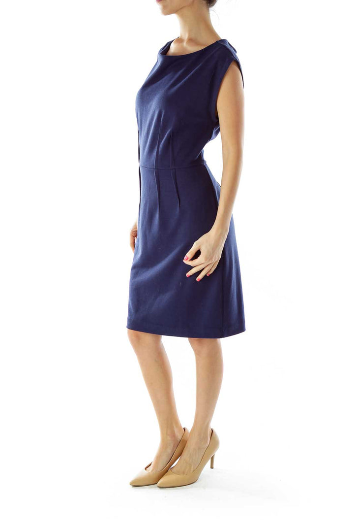 Navy Round Neck Sleeveless Work Dress