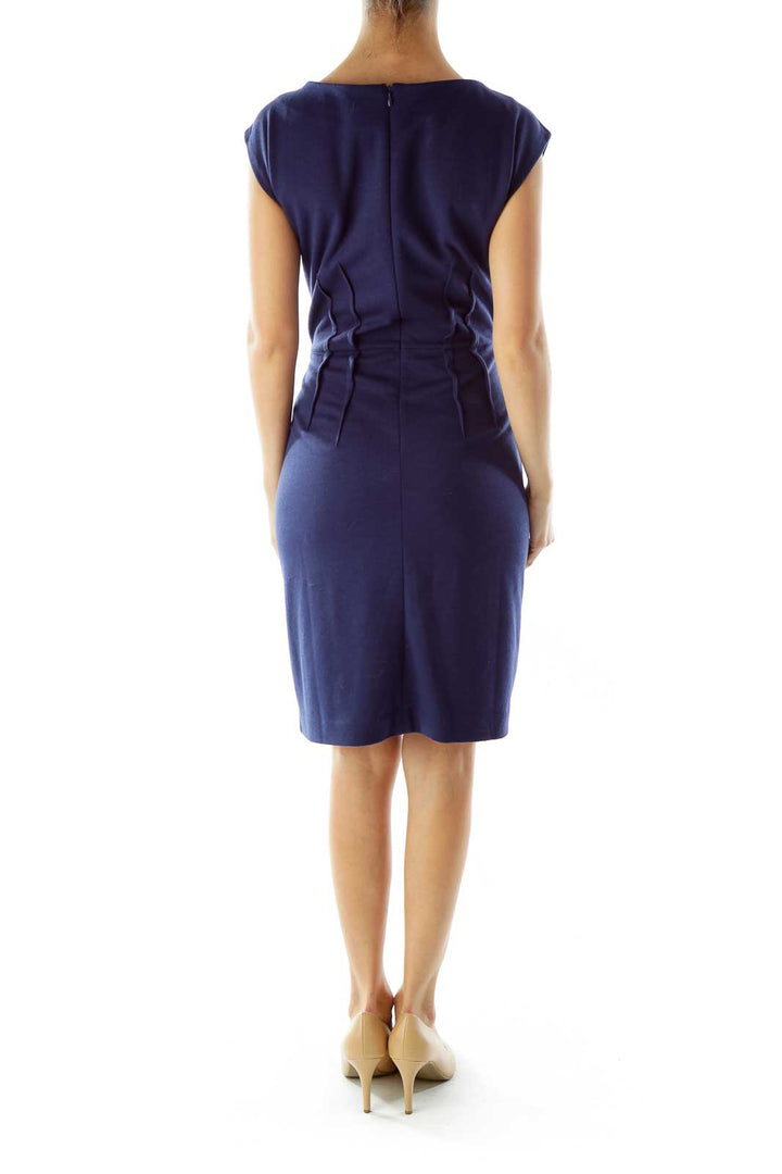 Navy Round Neck Sleeveless Work Dress