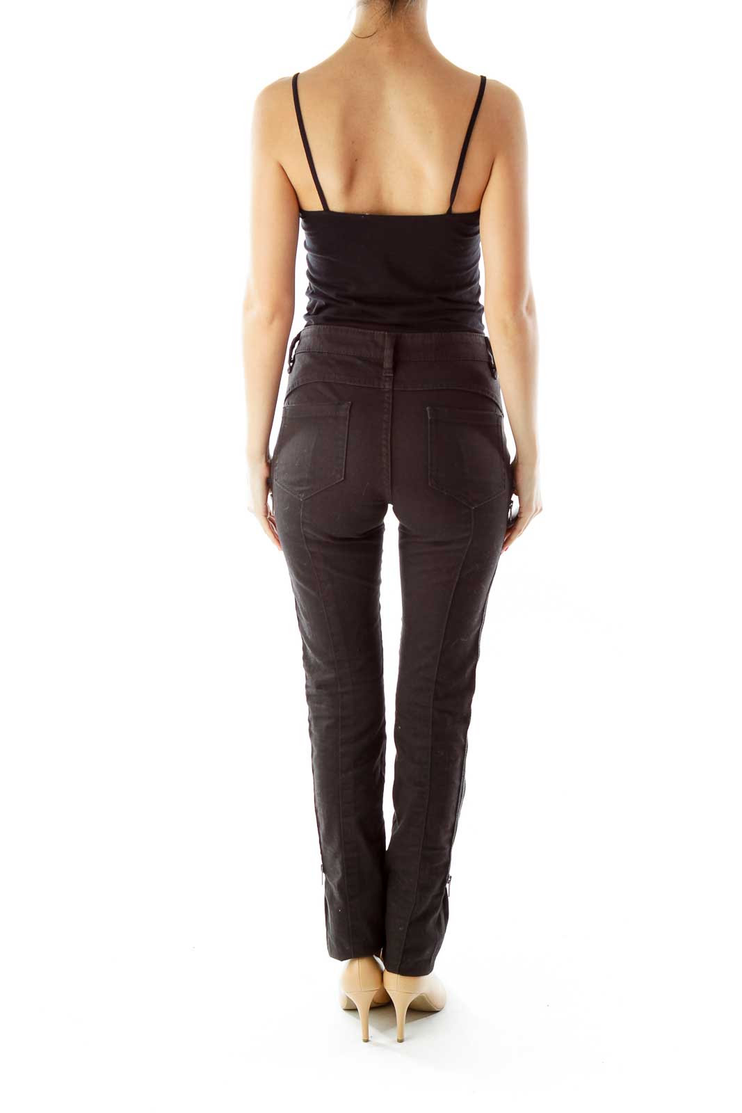 Black Zippered Straight Leg Jeans