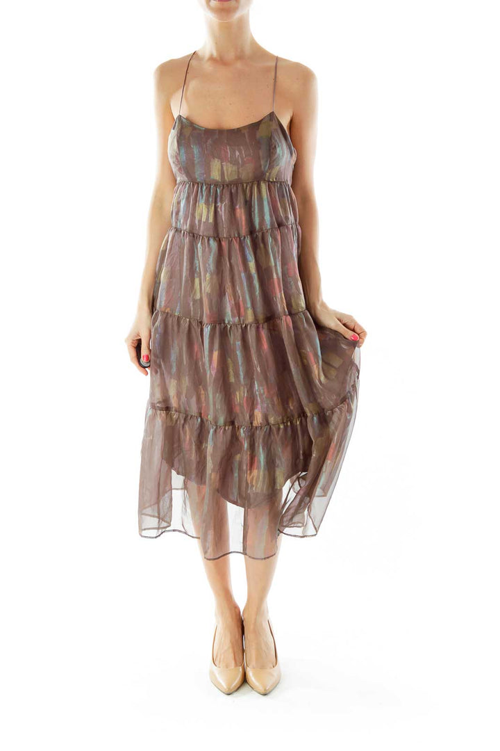 Brown Multicolor Sheer Layered Dress