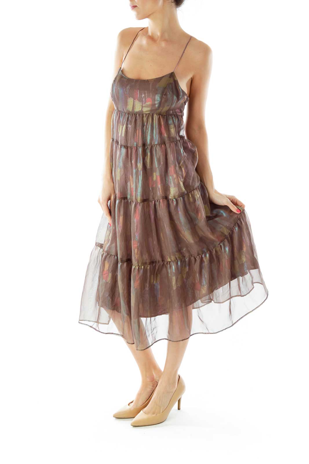 Brown Multicolor Sheer Layered Dress