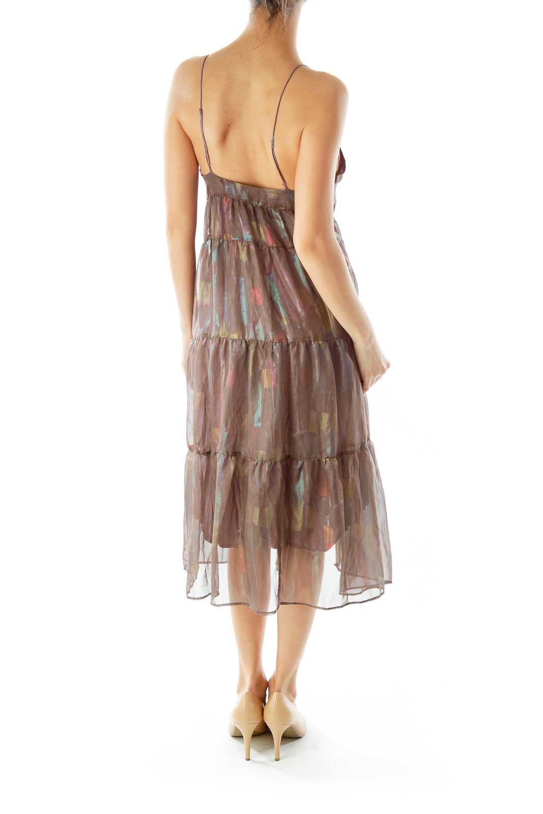 Brown Multicolor Sheer Layered Dress