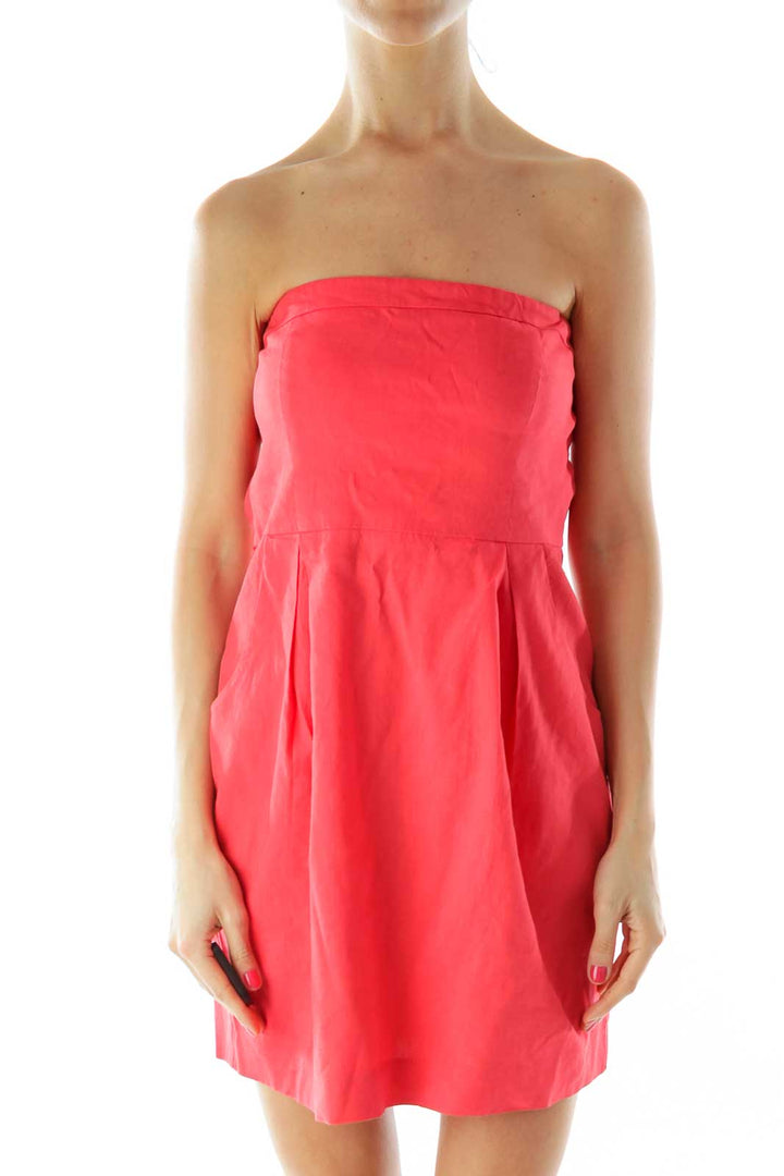 Red Strapless Linen Cocktail Dress