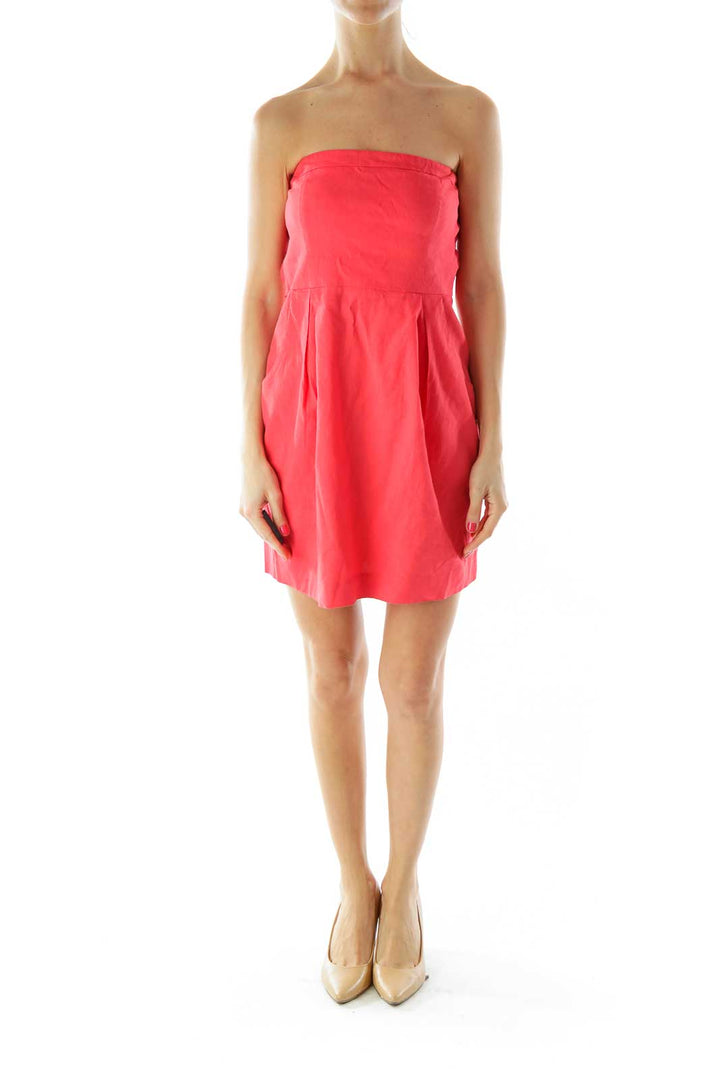 Red Strapless Linen Cocktail Dress