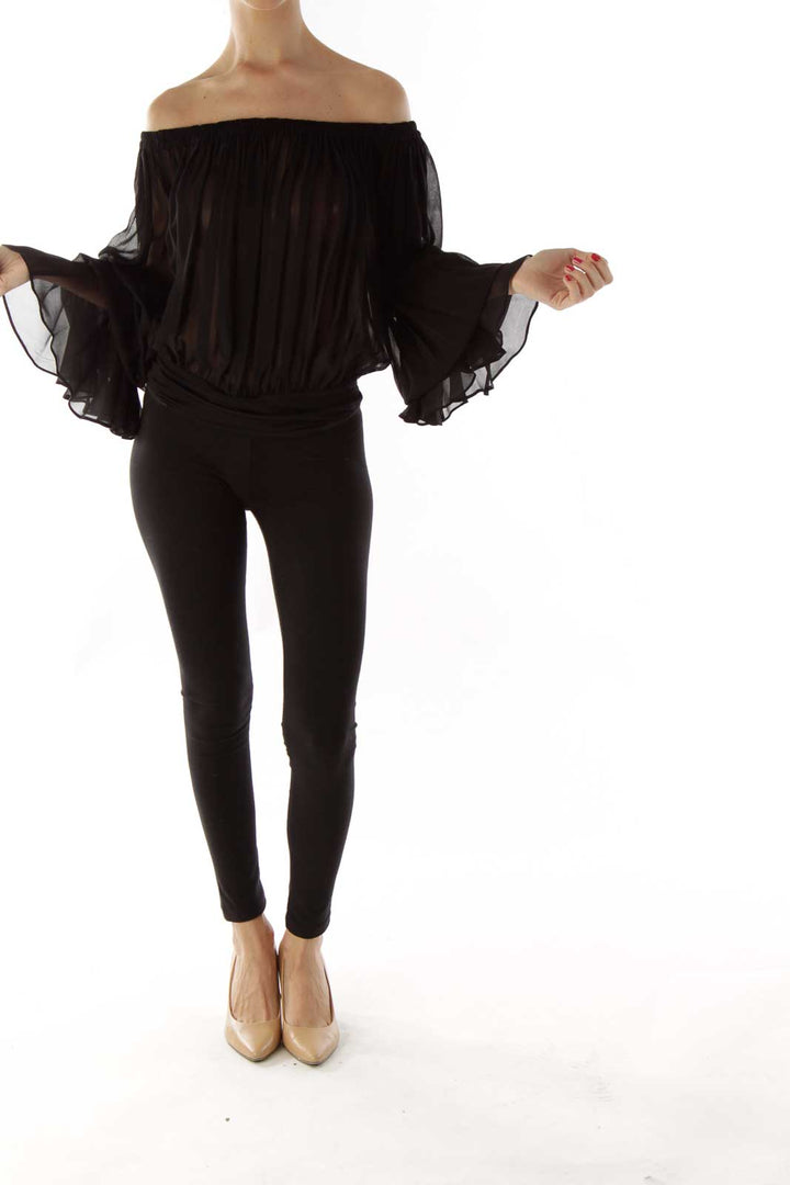 Sheer Off-Shoulder Bell Sleeve Bodysuit