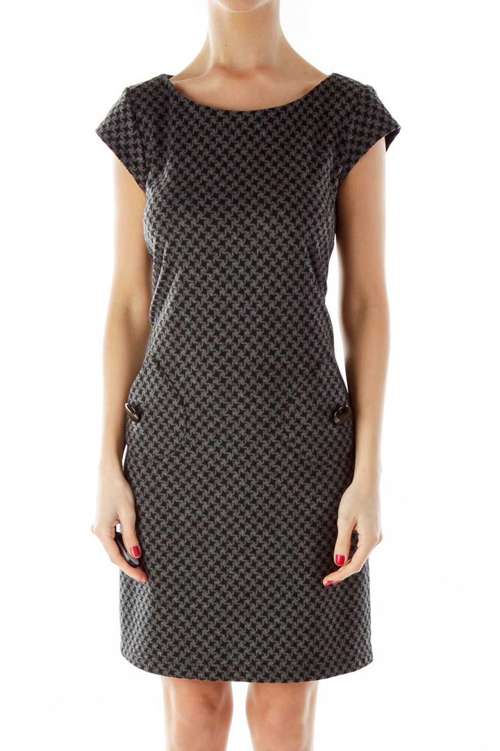 Black Gray Pied de Poule Work Dress