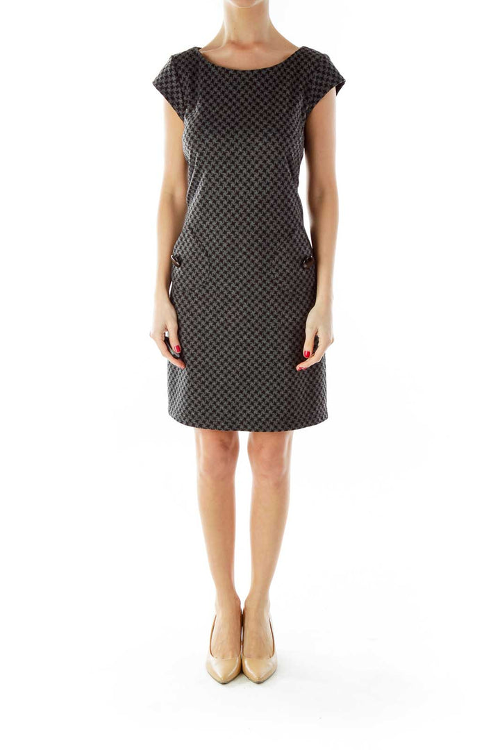 Black Gray Pied de Poule Work Dress