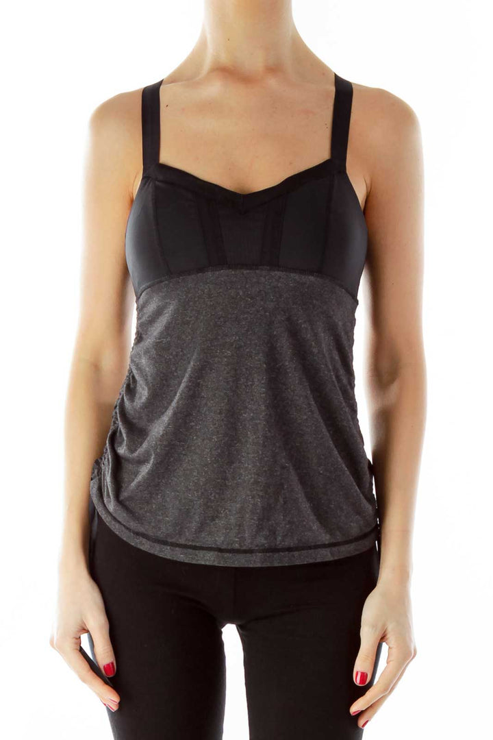 Gray Black Scrunched Drawstring Yoga Top