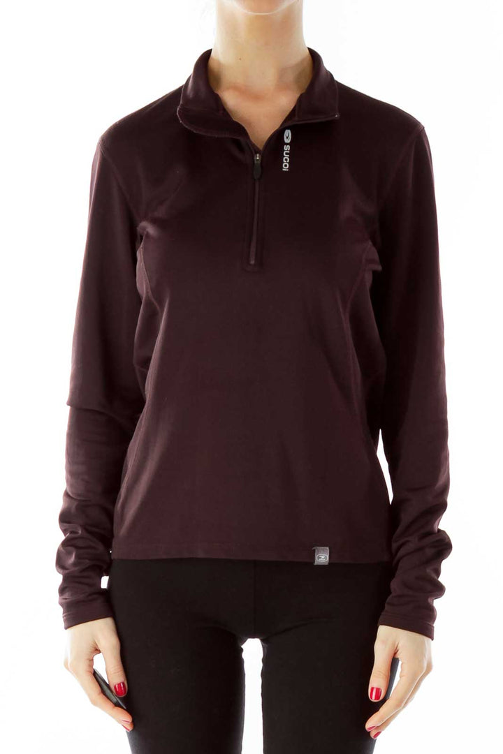 Brown Zippered Sports Top