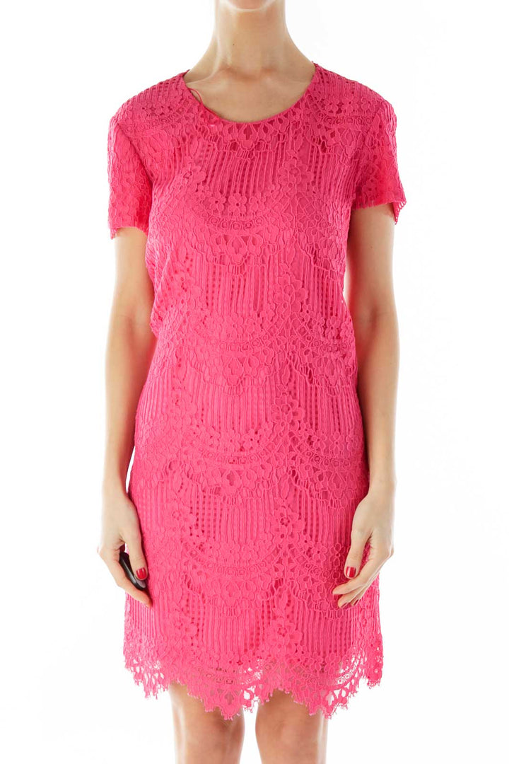 Pink Lace Short-Sleeve Day Dress