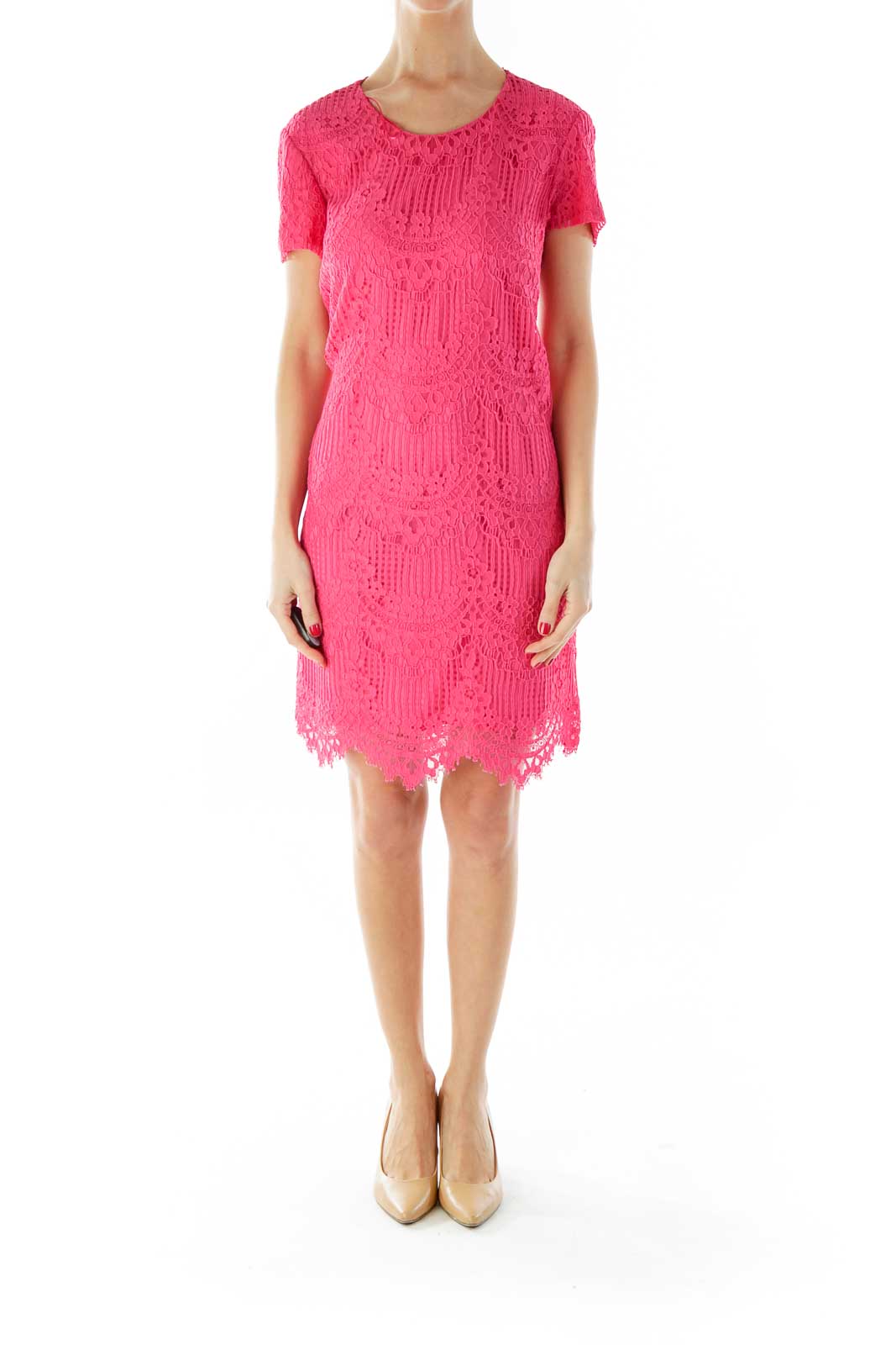 Pink Lace Short-Sleeve Day Dress