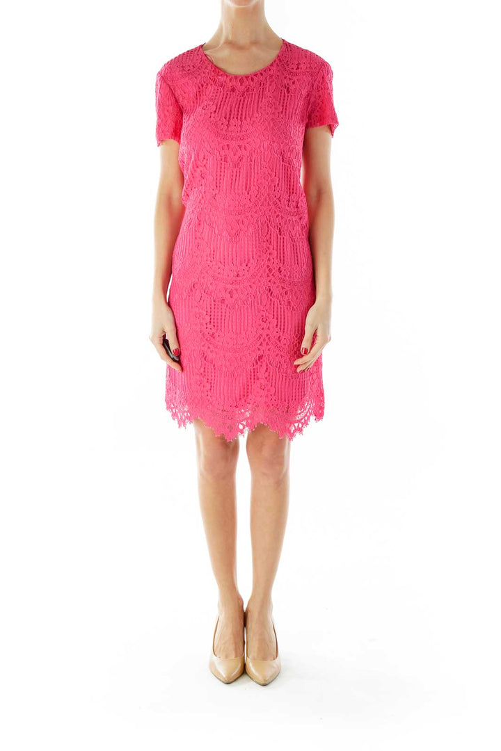 Pink Lace Short-Sleeve Day Dress