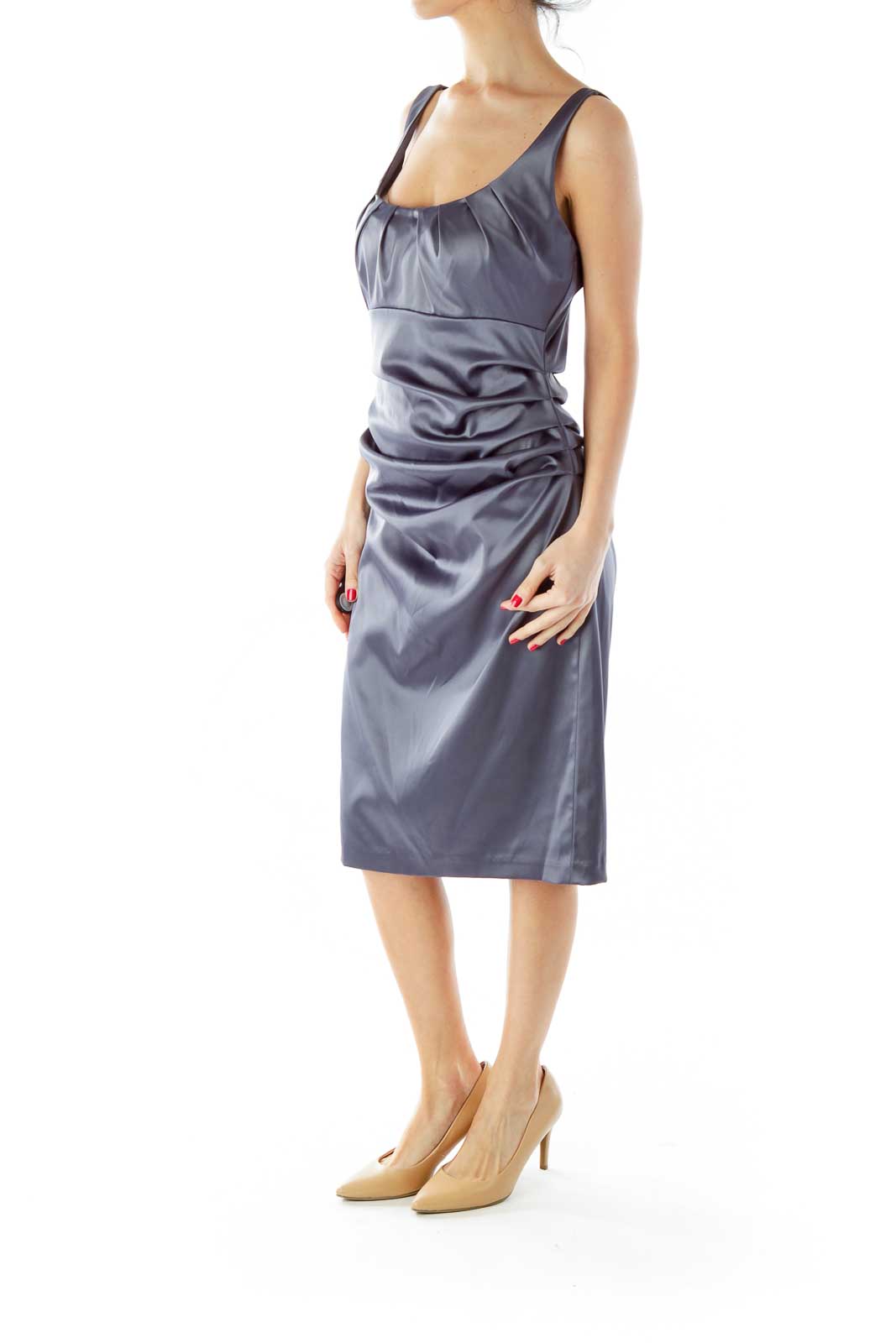 Gray Scrunched Cocktail Dress