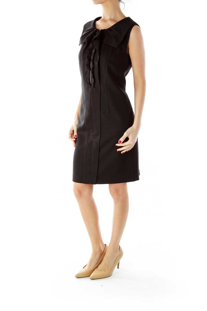 Black Ruffled Zippered Sleeveless Dress