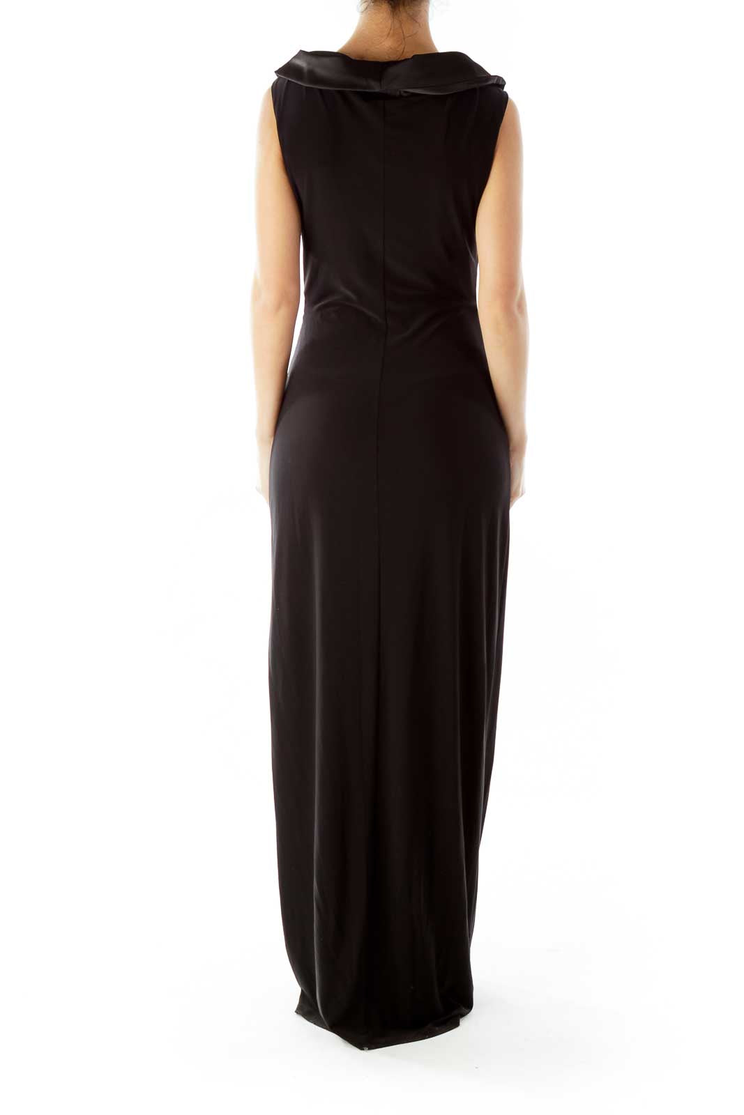 Black Scrunched V-Neck Evening Dress