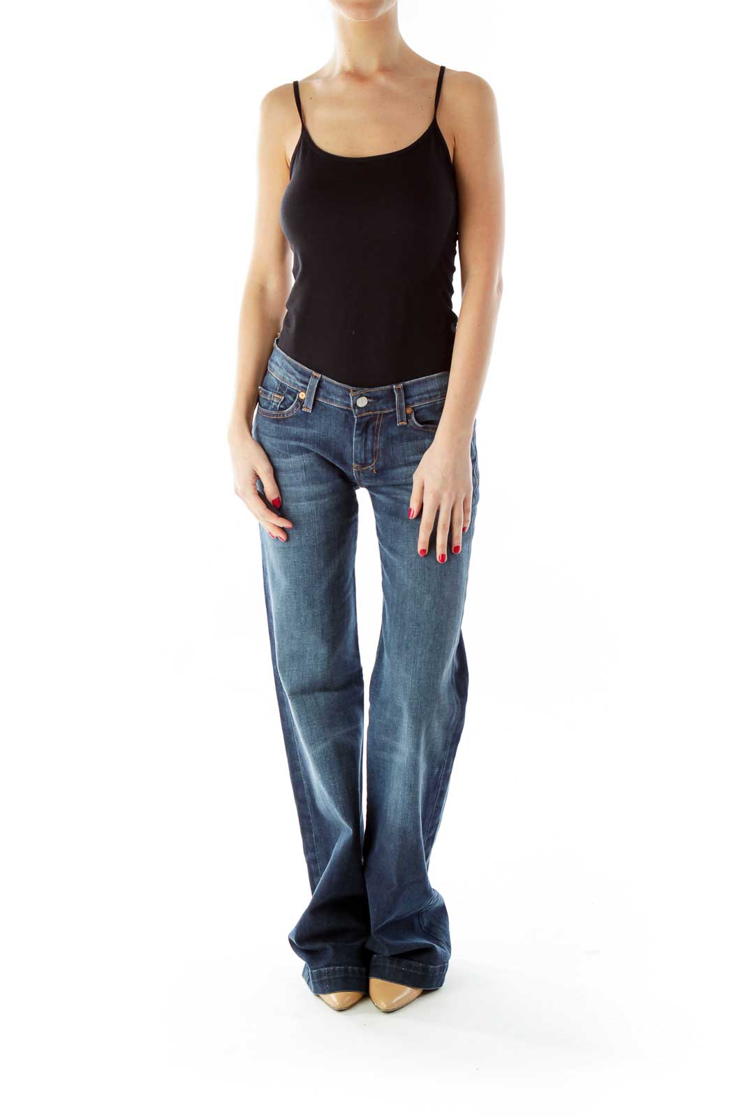 Blue Low Rise Flared Jeans