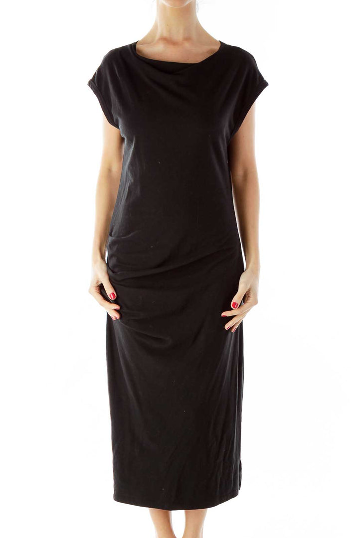 Black Scrunch-Detail Day Dress