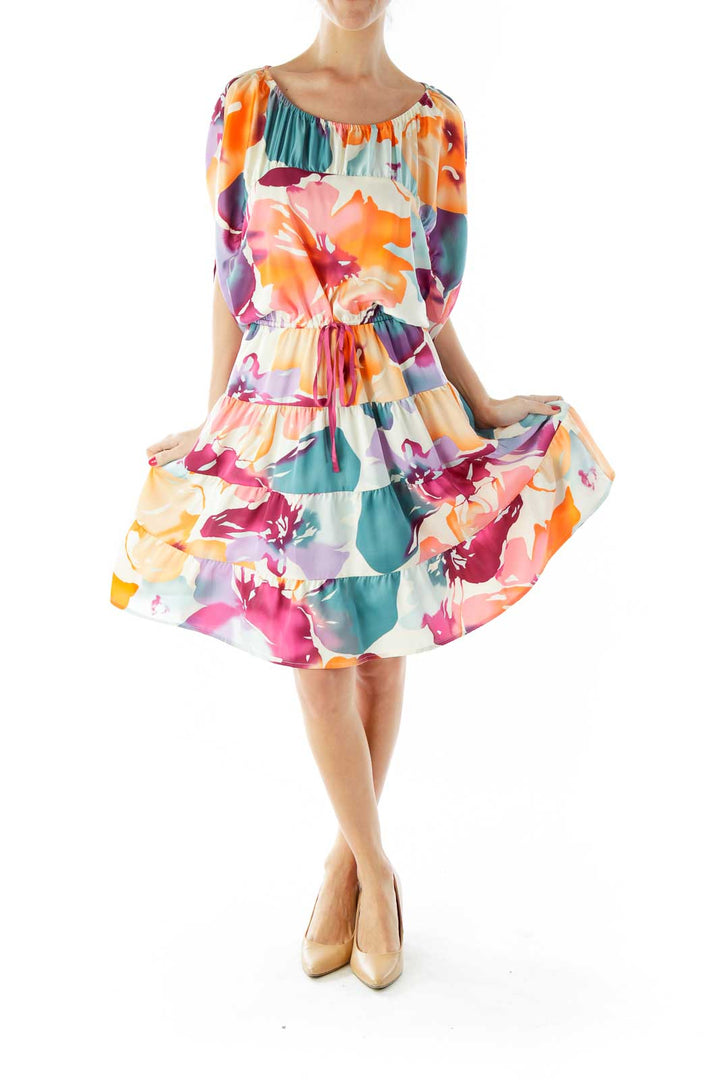 Multicolor Flower Print Loose Day Dress