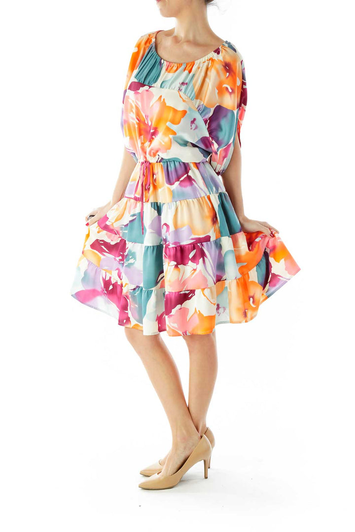 Multicolor Flower Print Loose Day Dress