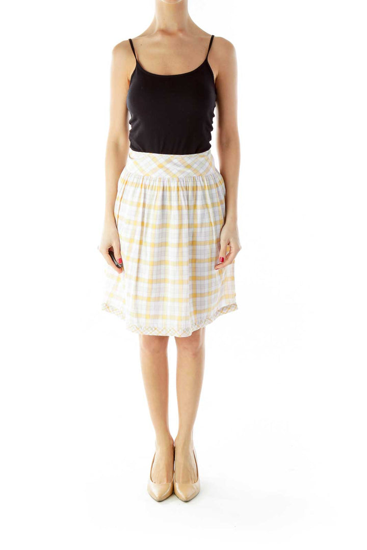 Yellow White Square Print Skirt