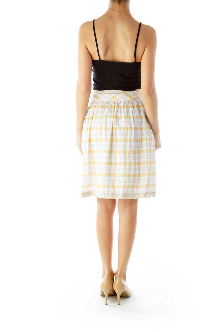 Yellow White Square Print Skirt